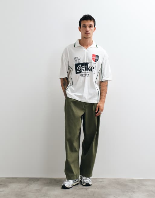 ASOS DESIGN oversized polo with Coca Cola Print in White, 3 of 5