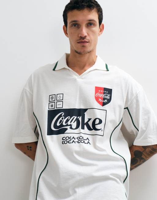 ASOS DESIGN oversized polo with Coca Cola Print in White, 4 of 5