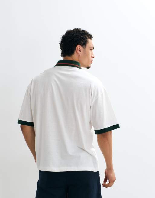 ASOS DESIGN oversized polo with Dunlop Tennis in Off white, 4 of 5