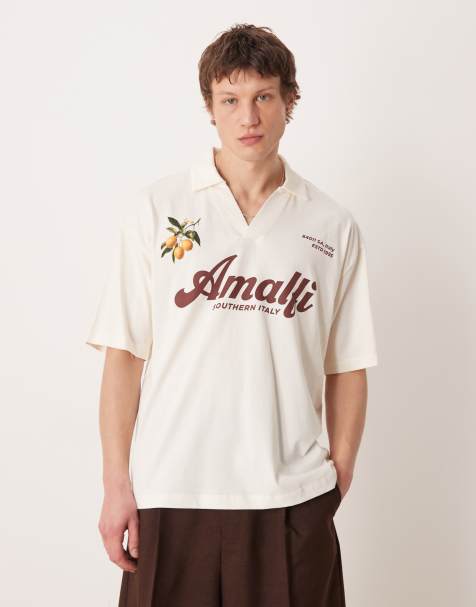 ASOS DESIGN oversized polo with football graphics in off white - IVORY - view 1