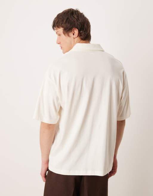 ASOS DESIGN oversized polo with football graphics in off white - IVORY, 3 of 5