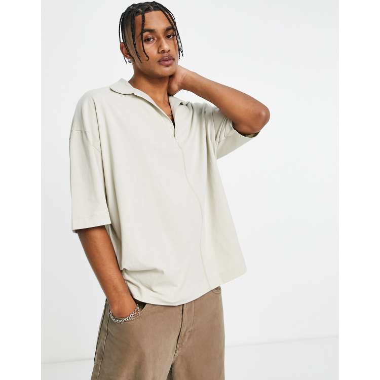 ASOS DESIGN oversized polo with half sleeve in beige