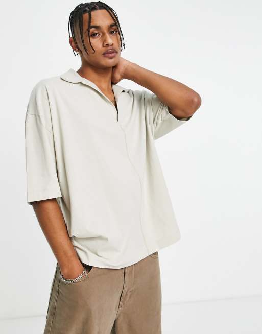 ASOS DESIGN oversized polo with half sleeve in beige