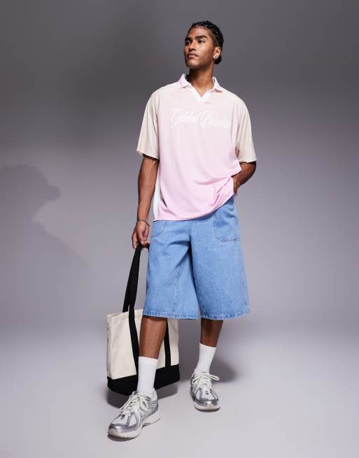 ASOS DESIGN oversized polo with high build text graphic in ombre sports fabric with side panels, 2 of 4