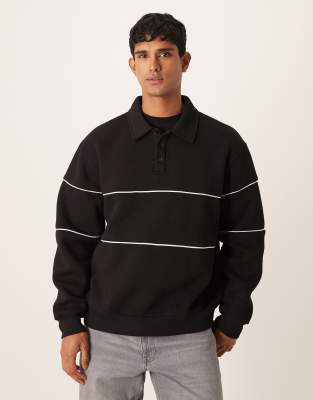 Asos Design Oversized Polo With Piping In Black