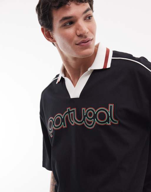 ASOS DESIGN oversized polo with Portugal soccer graphic in black, 5 of 5