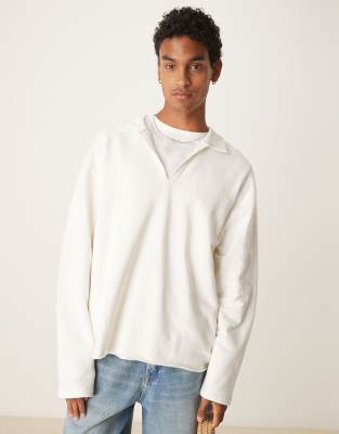 Asos Design Oversized Polo With Raw Hem In White