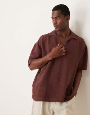 oversized polo with revere collar in dark brown