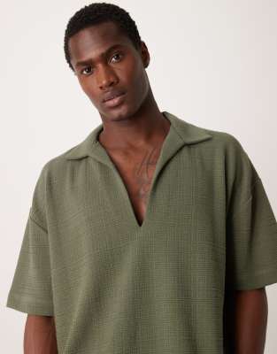 oversized polo with revere collar in khaki-Green