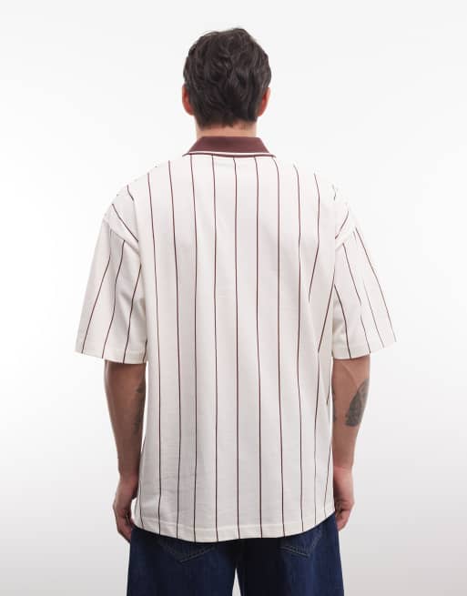 ASOS DESIGN oversized polo with Spain football graphic in off white stripe, 3 of 5