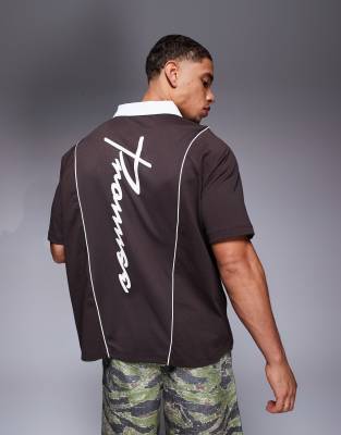 Asos Design Oversized Polo With Sports Graphics And Airtex Paneling
