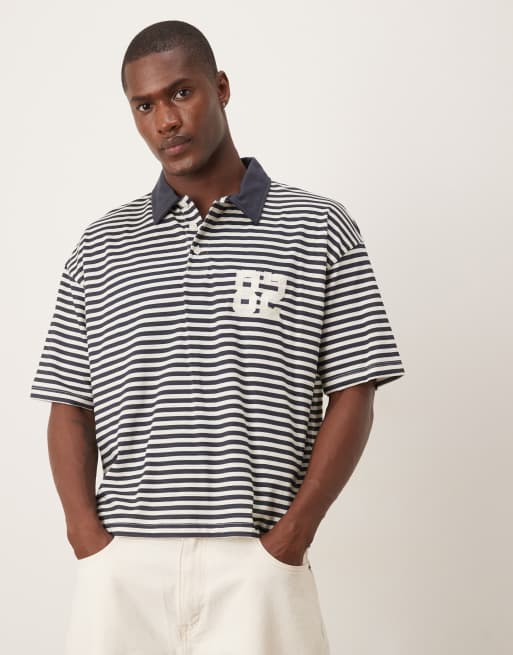 ASOS DESIGN - Oversized poloskjorte med sorte og hvide striber i firkantet pasform