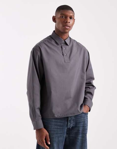 ASOS DESIGN oversized poplin over the head shirt with contrast collar in navy - view 1