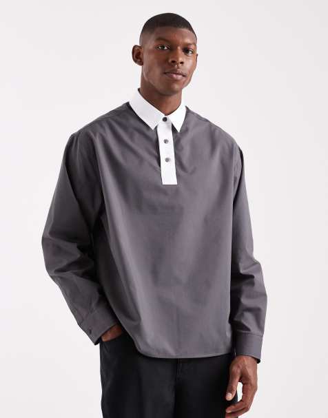 ASOS DESIGN oversized poplin overhead shirt with contrast collar in black - view 1