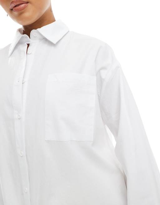ASOS DESIGN - Oversized poplin overhemd met extreme manchetten in wit, 2 van 4