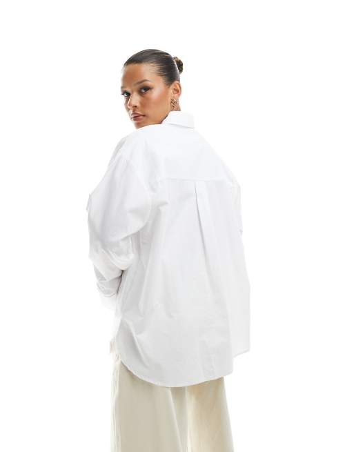 ASOS DESIGN - Oversized poplin overhemd met extreme manchetten in wit, 4 van 4