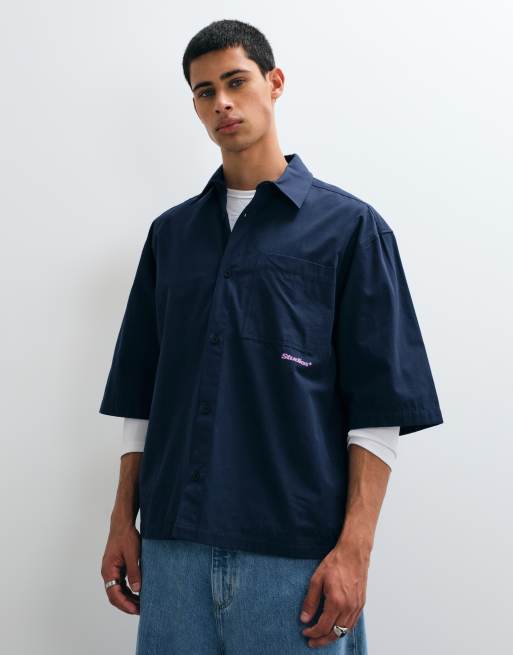 ASOS DESIGN oversized poplin overhemd met print op de achterkant in navy, 4 van 5