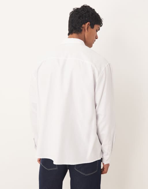ASOS DESIGN - Oversized poplin overhemd met rechte pasvorm en geborduurd logo op de borst in wit, 3 van 5