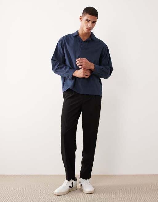ASOS DESIGN - Oversized poplin overhemd met reverskraag in marineblauw, 2 van 5