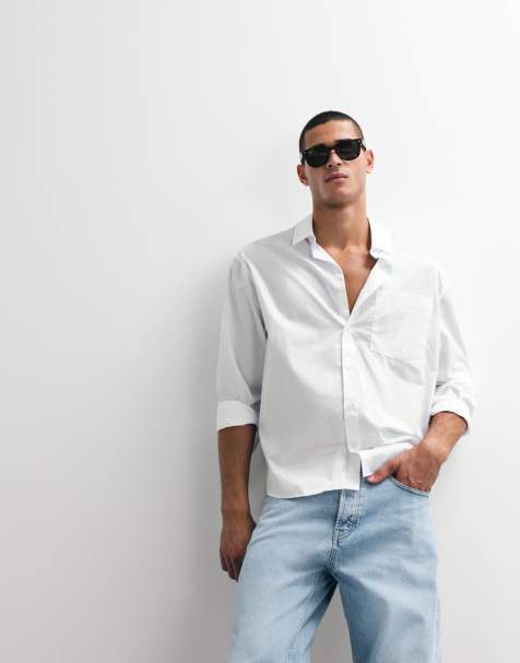 ASOS DESIGN - Oversized poplin overhemd met ronde zoom in wit - view 1