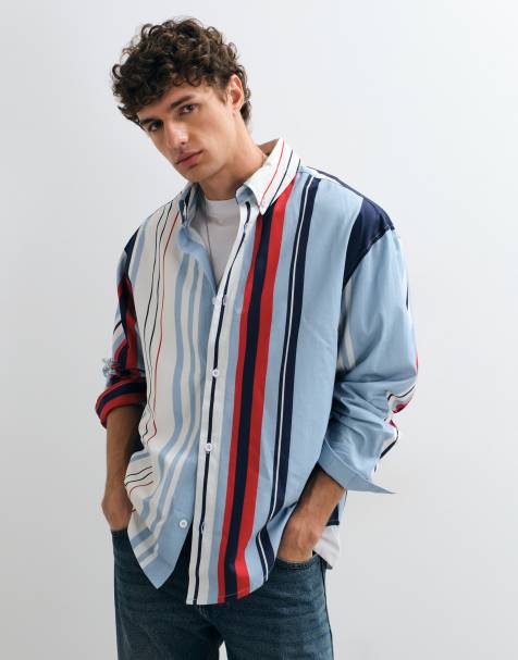 ASOS DESIGN oversized poplin overhemd met strepen in blauw - view 1