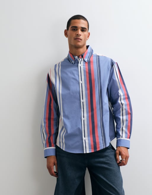 ASOS DESIGN oversized poplin overhemd met strepen in blauw, 2 van 5