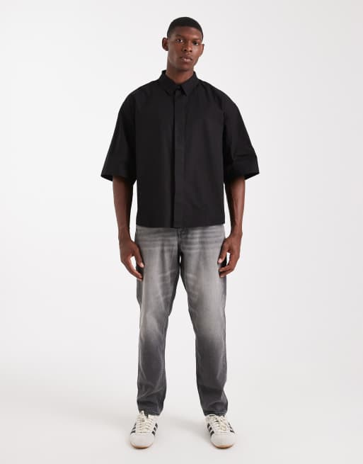ASOS DESIGN oversized poplin shirt in black