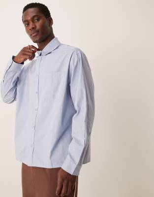 Asos Design Oversized Poplin Shirt In Blue