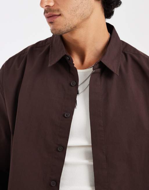 ASOS DESIGN oversized poplin shirt in brown, 4 of 5