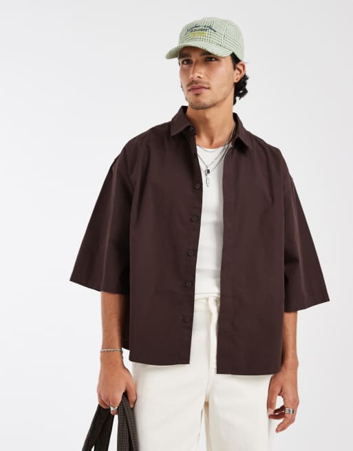 ASOS DESIGN oversized poplin shirt in brown, 5 of 5