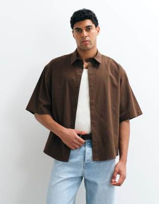 Asos Design Oversized Poplin Shirt In Brown