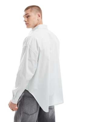 Asos Design Oversized Poplin Shirt In Blue