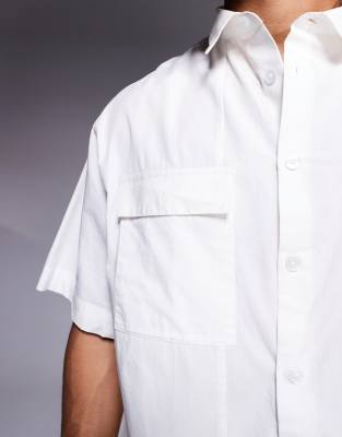 Asos Design Oversized Poplin Shirt With Chest Pockets In White