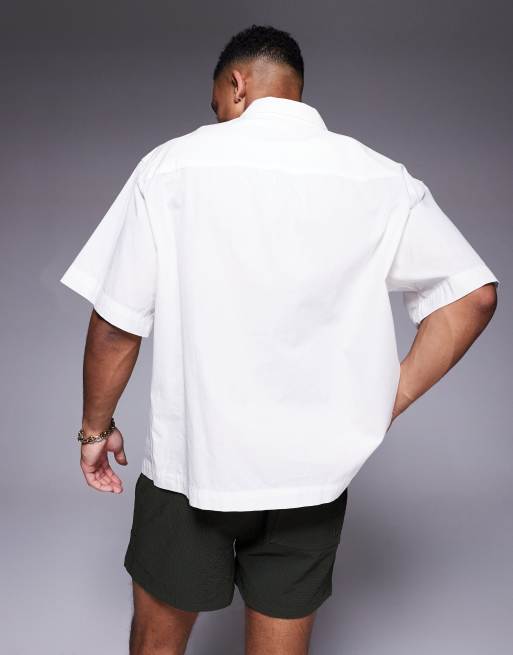 ASOS DESIGN oversized poplin shirt with chest pockets in white, 4 of 4