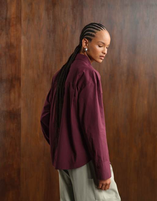 ASOS DESIGN oversized poplin shirt with contrast tie in plum