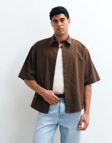 ASOS DESIGN oversized poplin-skjorte i brun - view 1