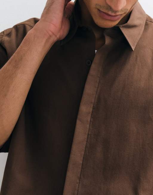 ASOS DESIGN oversized poplin-skjorte i brun, 3 af 5
