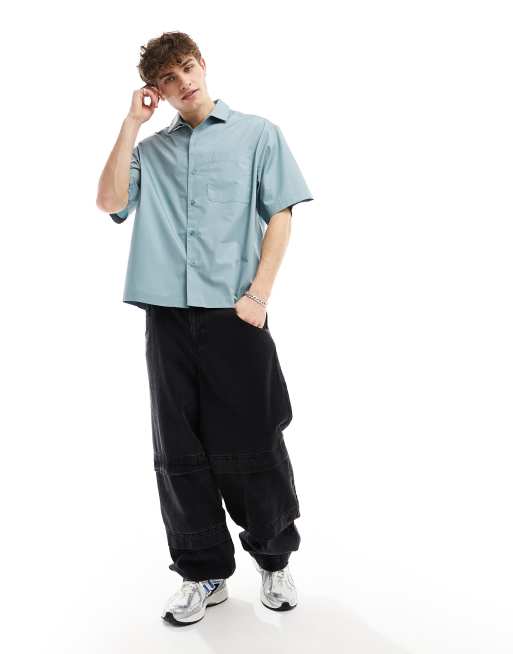 ASOS DESIGN - Camicia oversize in popeline verde-azzurro chiaro