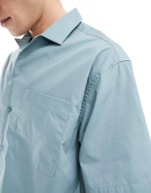 ASOS DESIGN - Camicia oversize in popeline verde-azzurro chiaro