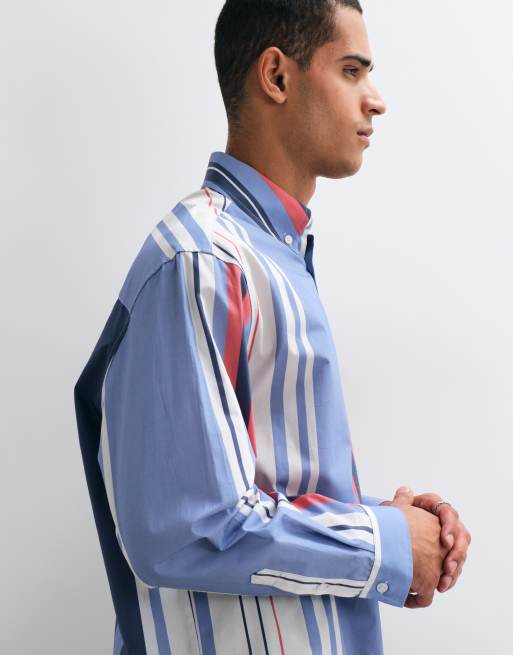 ASOS DESIGN oversized poplin-skjorte med striber i blå, 3 af 5
