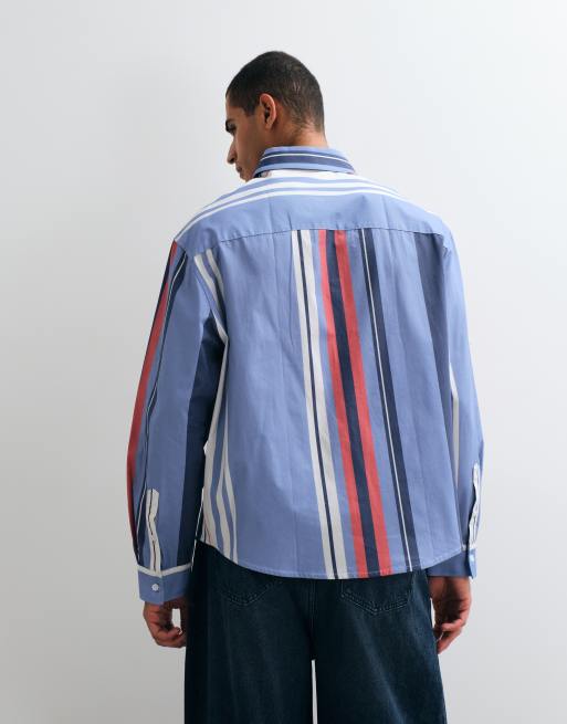 ASOS DESIGN oversized poplin-skjorte med striber i blå, 5 af 5