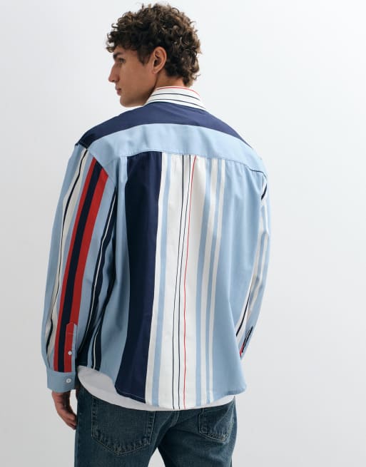 ASOS DESIGN oversized poplin stripe shirt in blue, 2 of 5