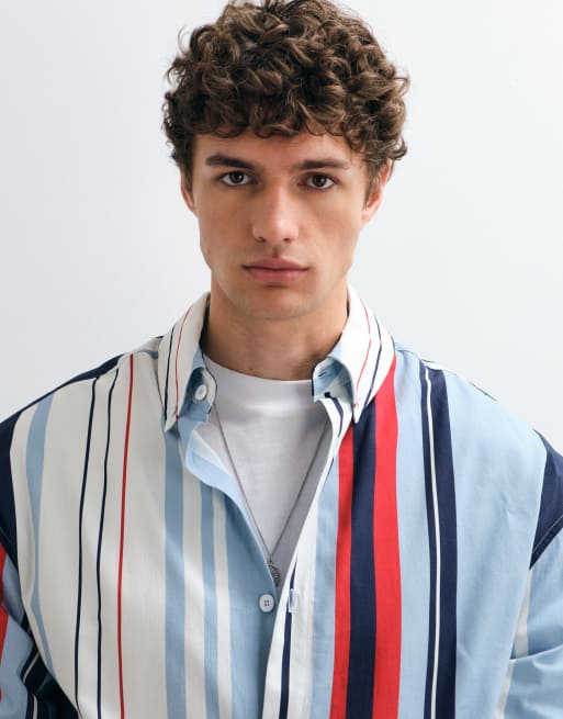 ASOS DESIGN oversized poplin stripe shirt in blue, 3 of 5