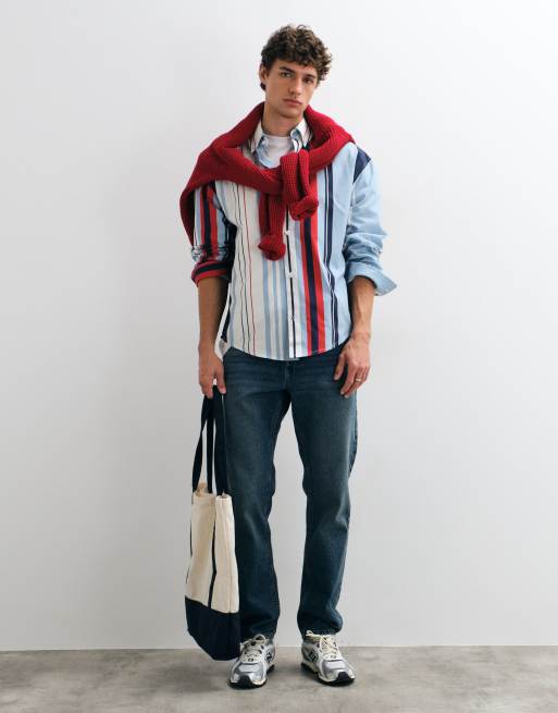 ASOS DESIGN oversized poplin stripe shirt in blue, 5 of 5