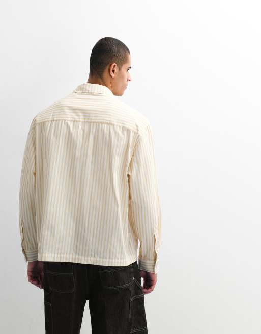 ASOS DESIGN oversized poplin stripe shirt in yellow and white, 3 of 9