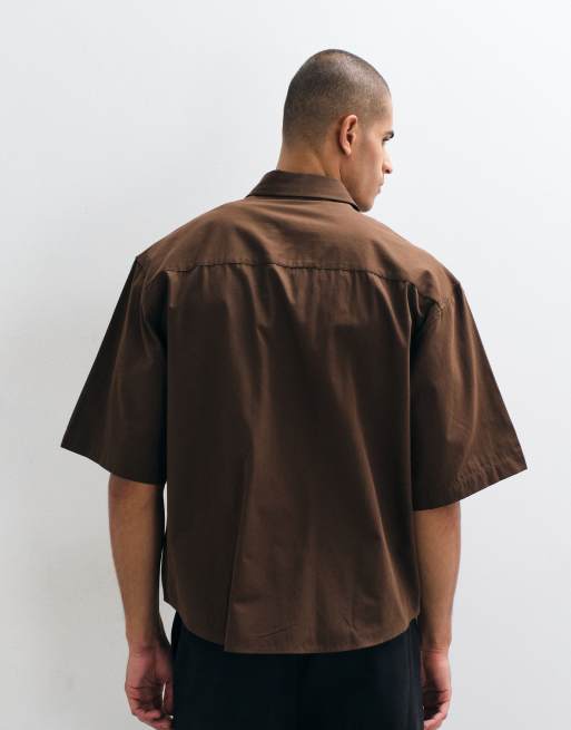 ASOS DESIGN oversized poplinskjorta i brun, 4 av 5