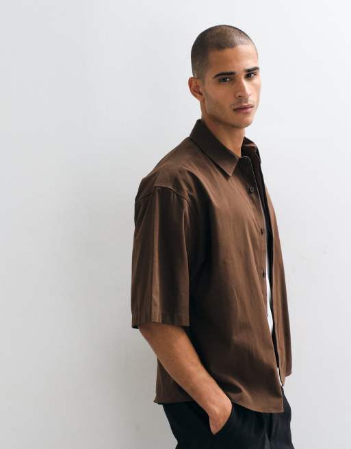 ASOS DESIGN oversized poplinskjorta i brun, 5 av 5