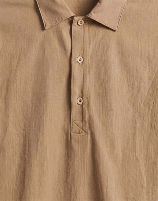 ASOS DESIGN oversized poplinskjorta med polokrage i beige, 10 av 10