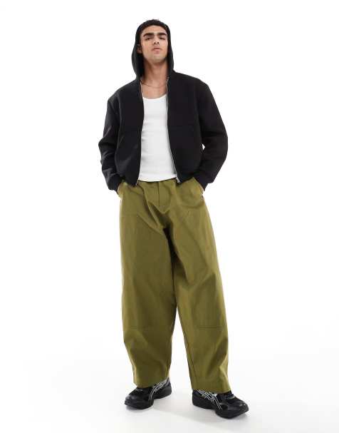 ASOS DESIGN - Oversized, posede og grønne bukser med knæpaneler - view 1