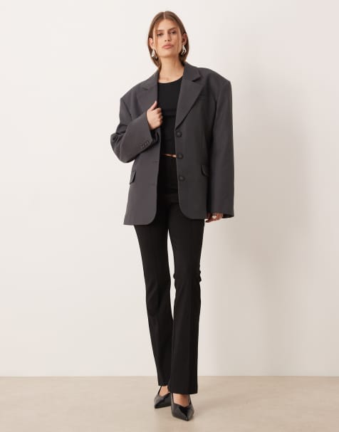 ASOS DESIGN - Oversized power shoulder blazer van wolmix in antracietgrijs - view 1